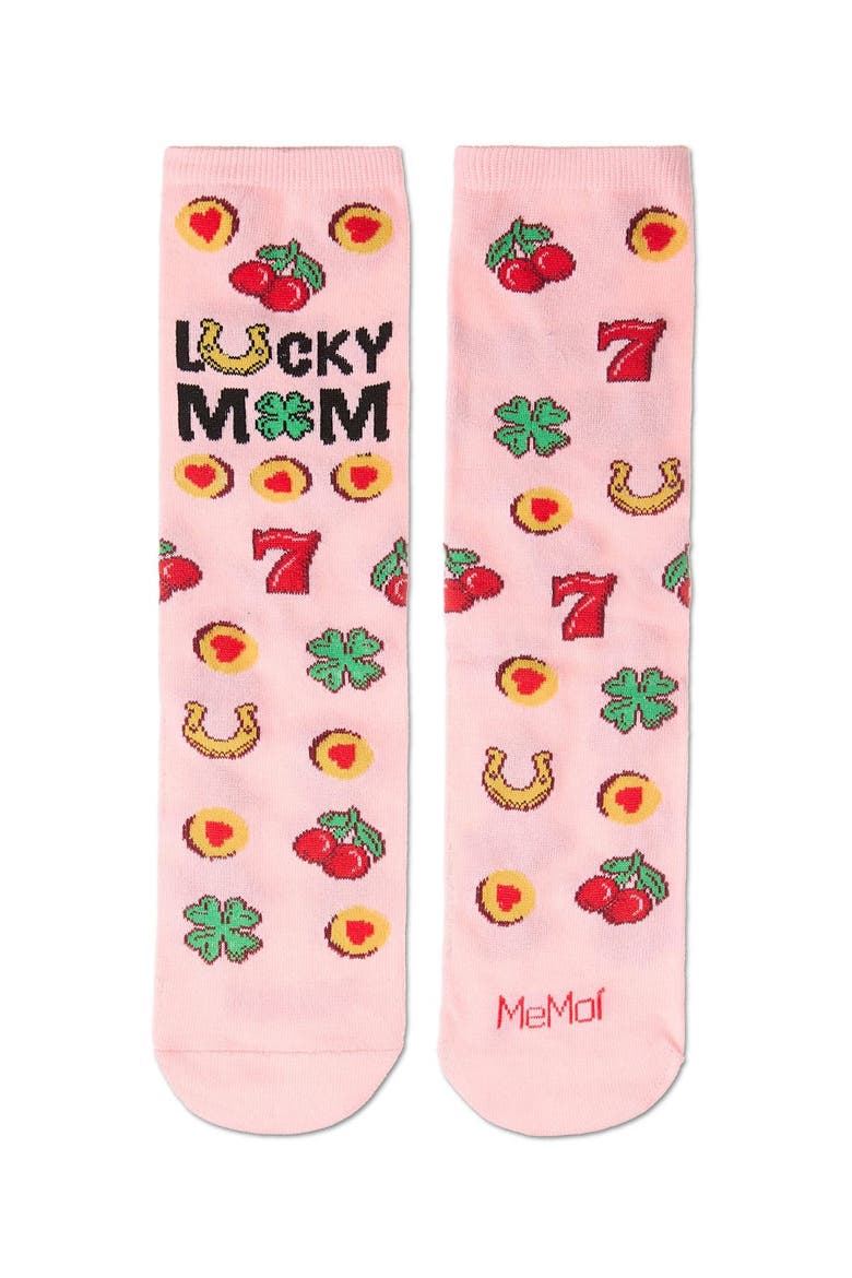 Big Kid's Lucky Mom Greeting Card Crew Socks, Alternate, color, Confetti Pink