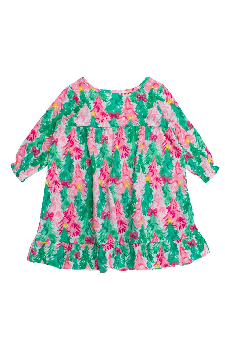 RuffleButts Girls Holiday Pajama Night Gown, Alternate, color, Pink Jolly Grove