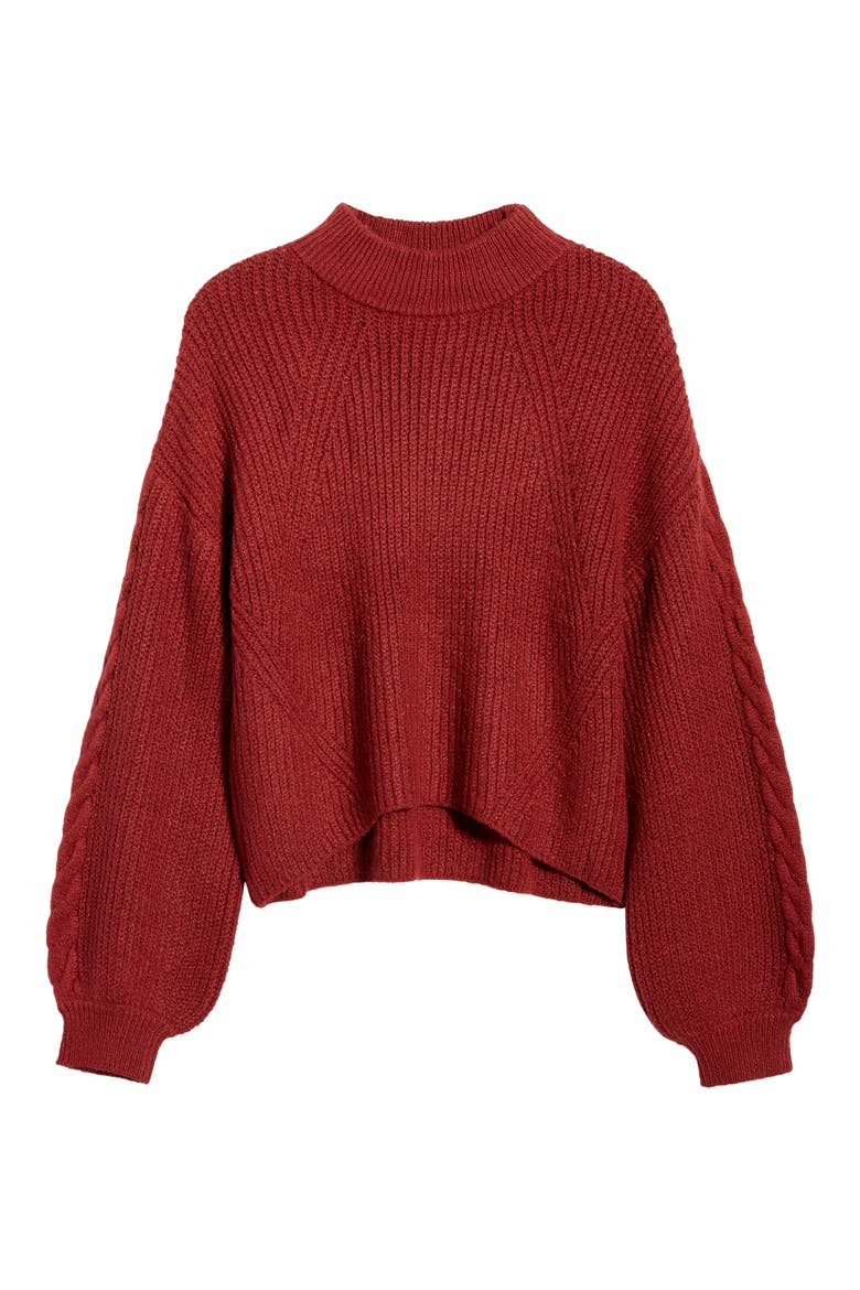 Cable Knit Balloon Sleeve Sweater, Alternate, color, RED POMEGRANATE