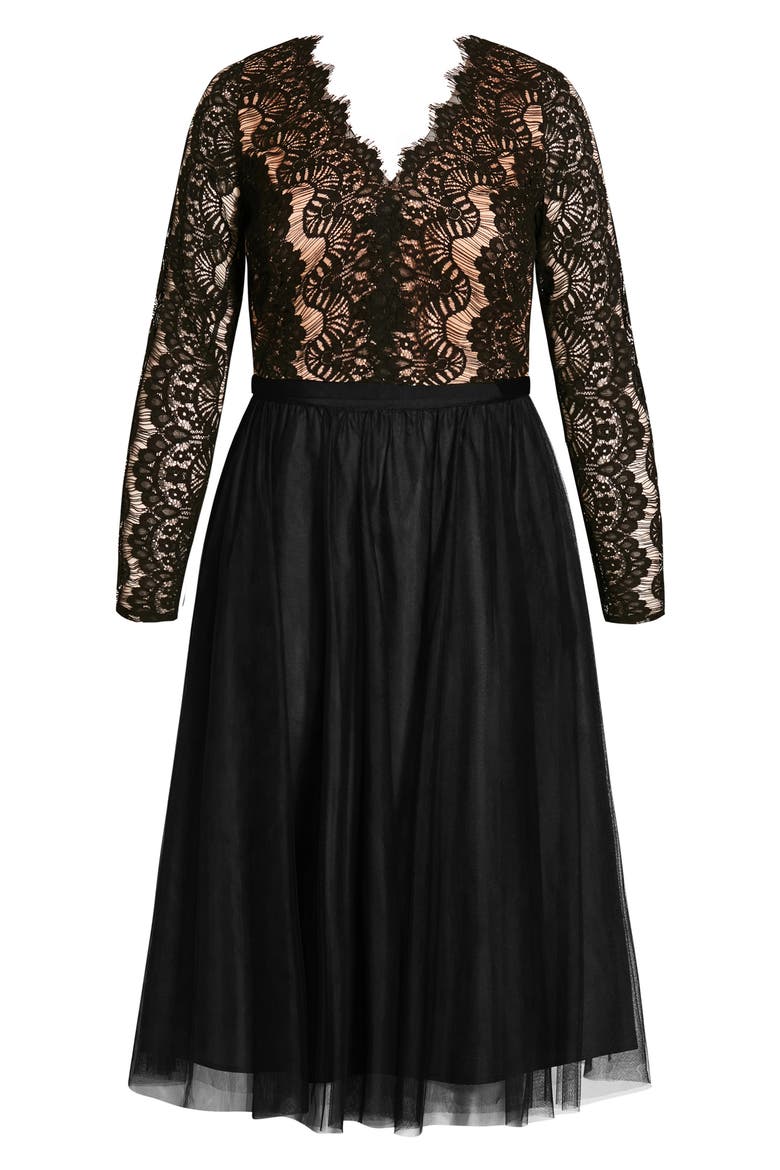 Rare Beauty Lace Bodice Long Sleeve Dress, Alternate, color, BLACK