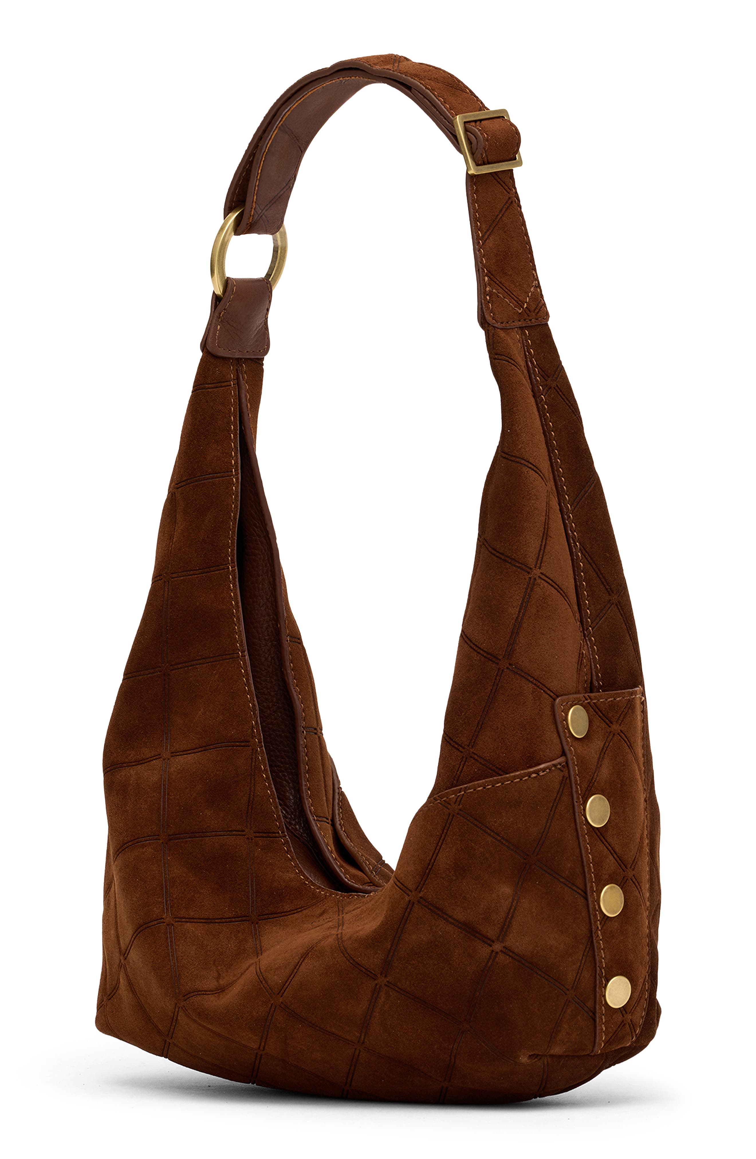 HAMMITT Tom Zip Medium Hobo Bag, Alternate, color, Chocolate Diamond Suede/Gold