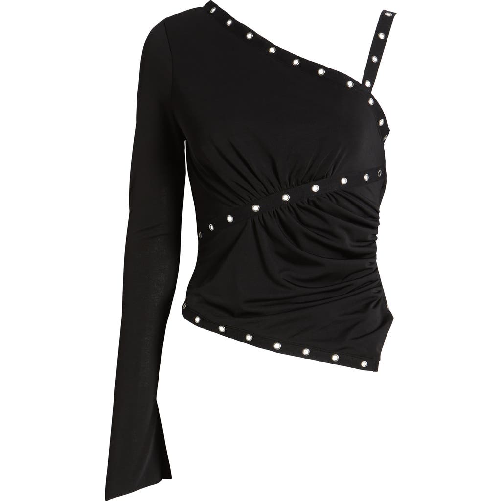 Mistress Rocks Womens Black Eyelet-trim Single-sleeve Crepe-jersey Top In Black