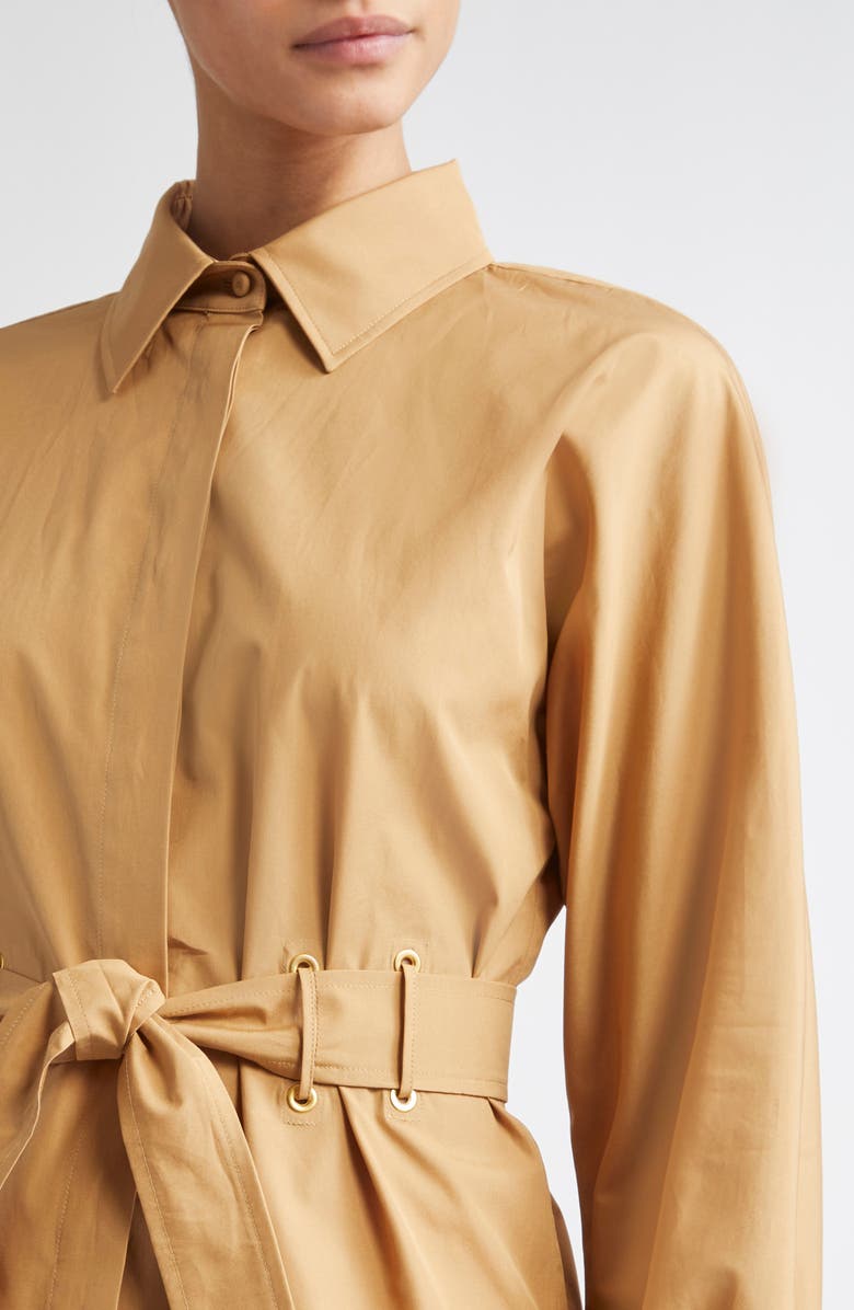 Max Mara Juglas Belted Button-Up Shirt, Alternate, color, Caramel