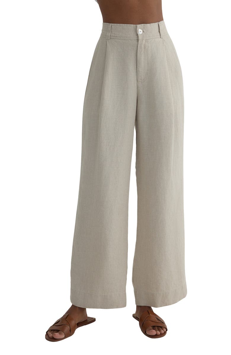 Bella Dahl Pleated High Waist Wide Leg Linen Pants, Main, color, 