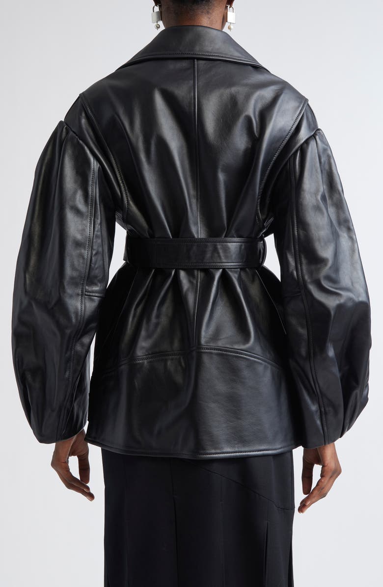Simone Rocha Puff Sleeve Leather Biker Jacket, Alternate, color, Black