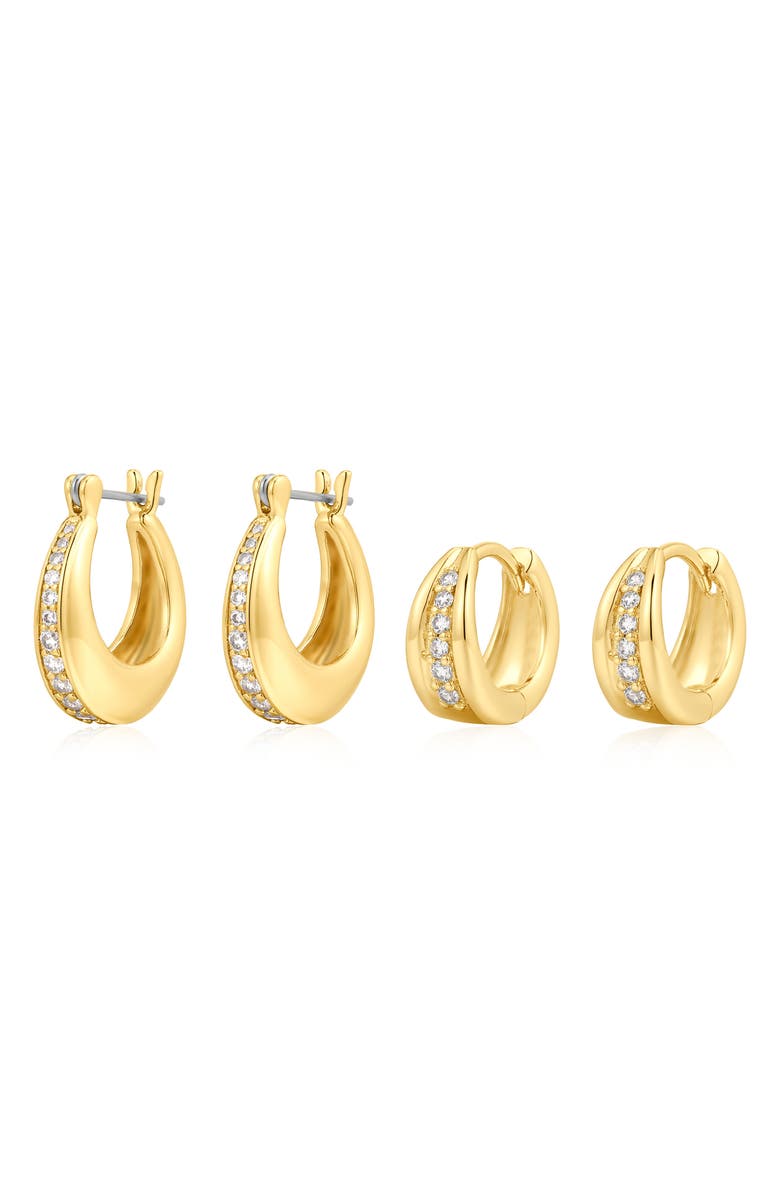 Luv AJ Set of 2 Pavé Cubic Zirconia Wave Huggie Hoop Earrings, Main, color, Gold