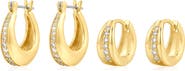 Luv AJ Set of 2 Pavé Cubic Zirconia Wave Huggie Hoop Earrings