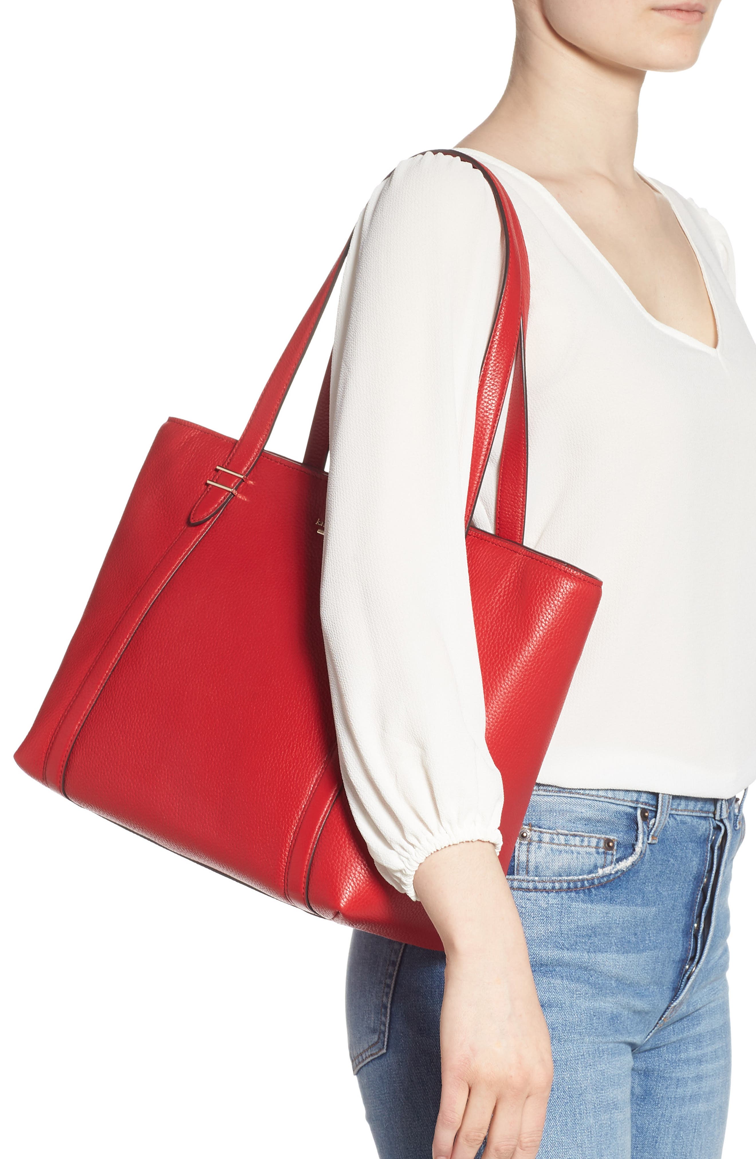 oakwood street chandra leather tote, Alternate, color, HOT CHILI