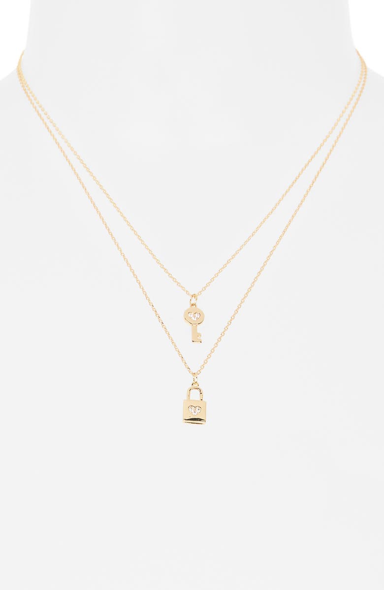 Leith Set of 2 Lock & Key Pendant Necklaces, Alternate, color, Clear- Gold