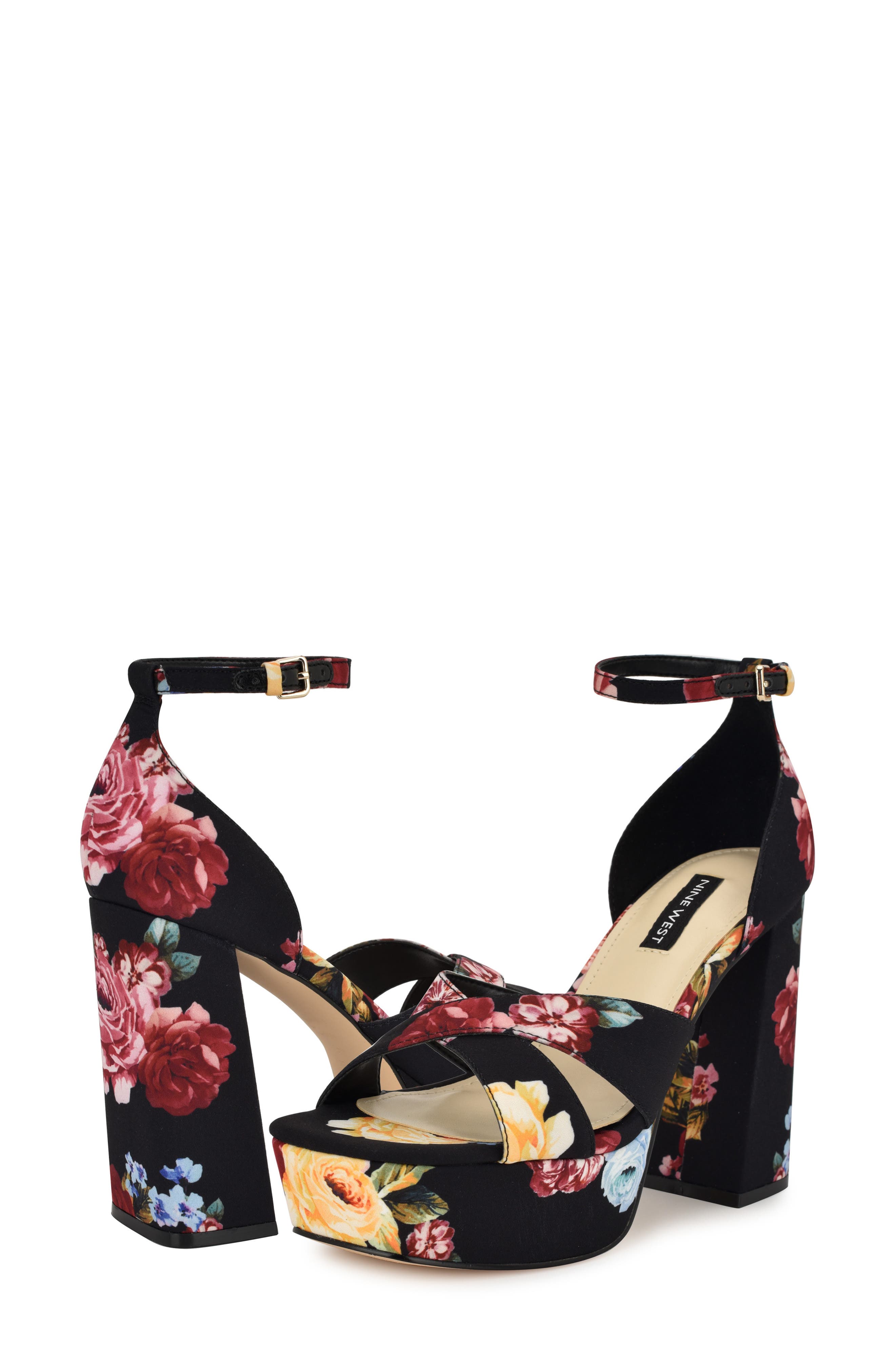 Nine West Vicky Ankle Strap Platform Sandal, Alternate, color, Black