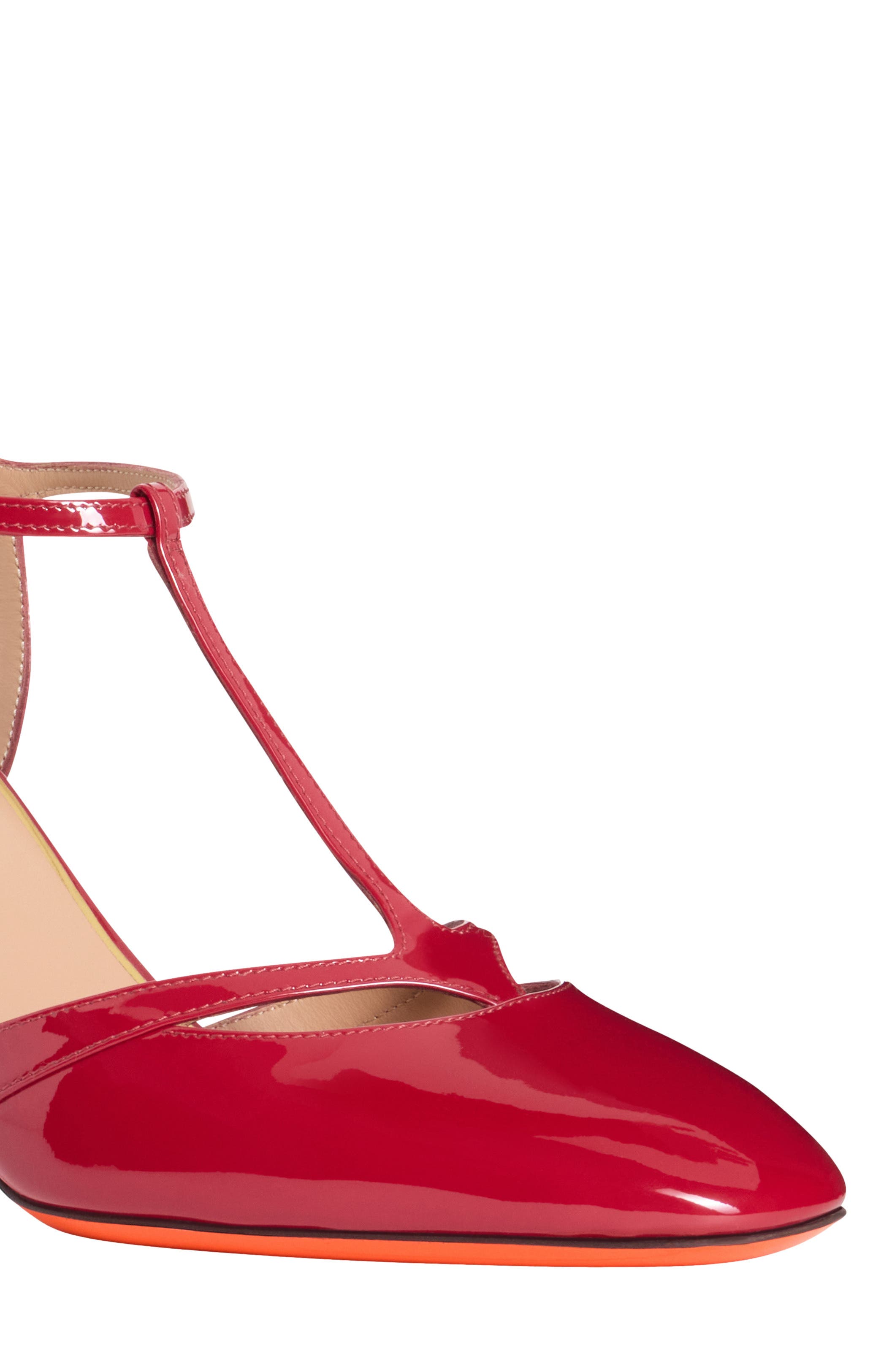 Santoni Women's  patent leather high-heel T-bar pump, Alternate, color, Red