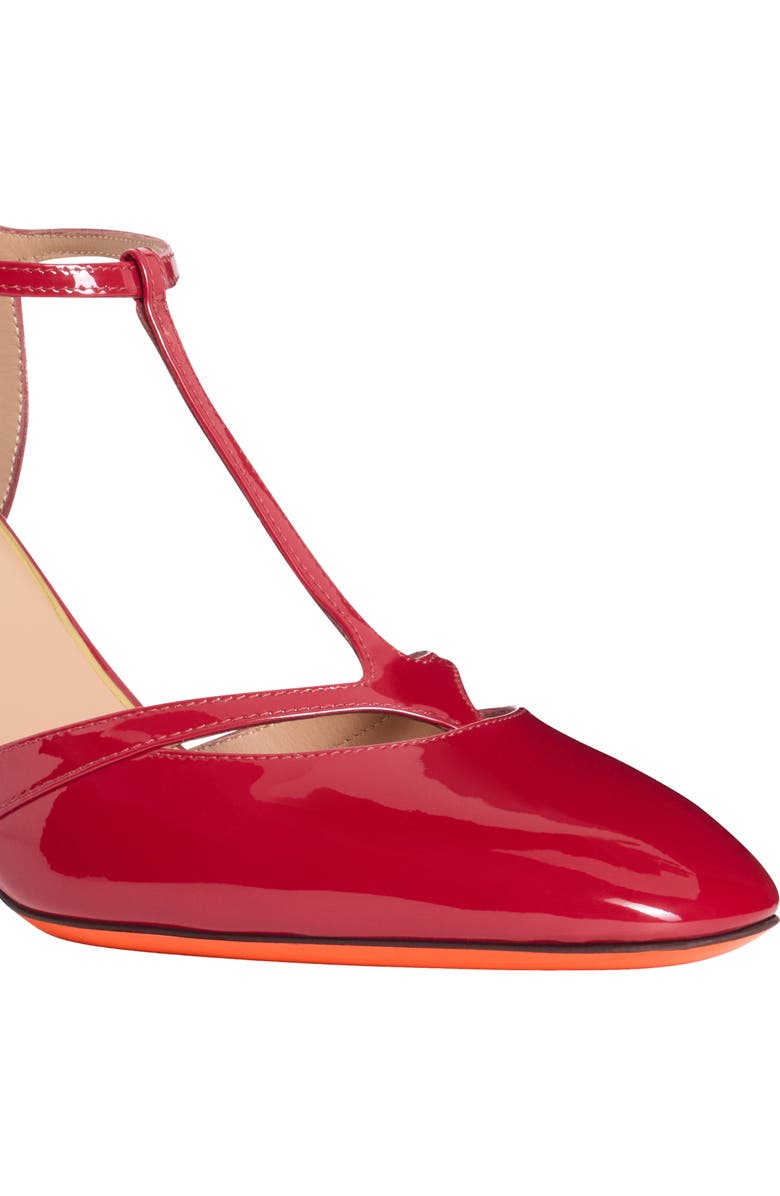 Santoni Women's patent leather high-heel T-bar pump, Alternate, color, Red