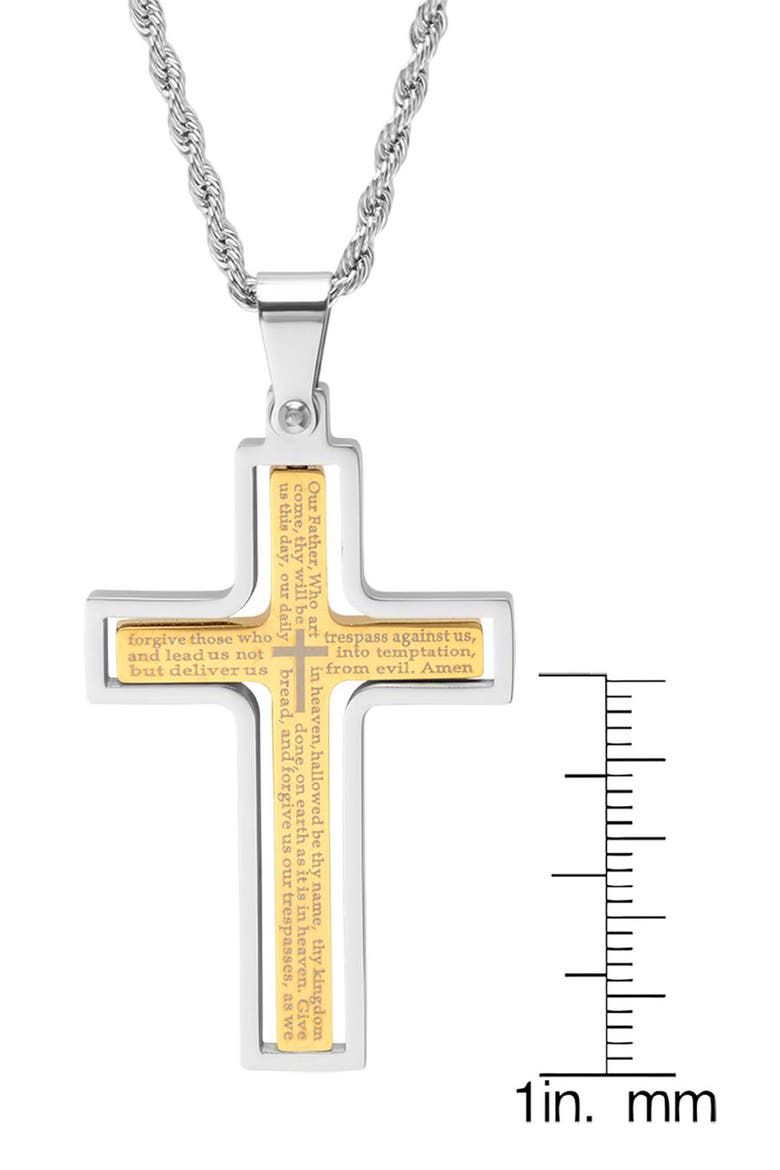 Men's Two-Tone Stainless Steel Cross Pendant Necklace, Alternate, color, SILVER/ GOLD