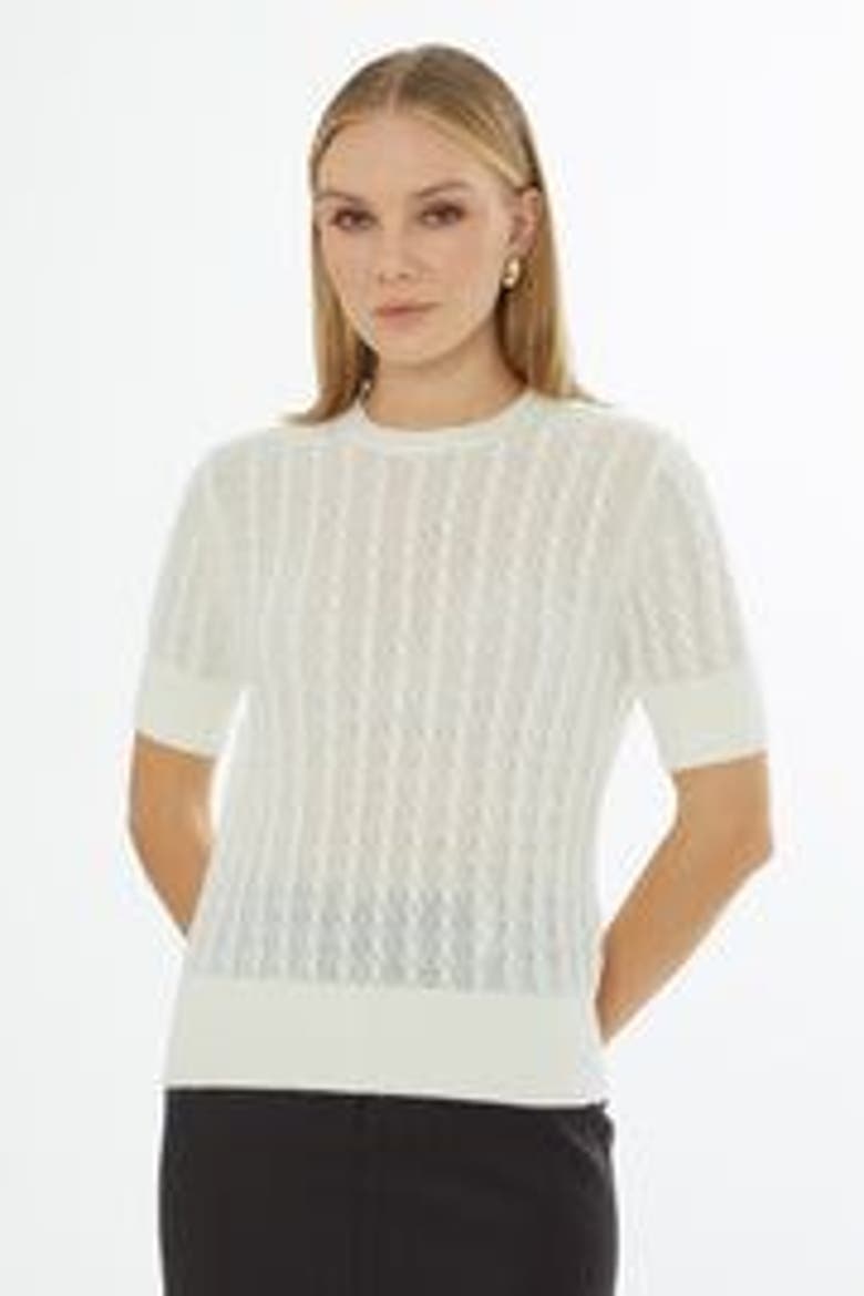 Crew Neck Short-Sleeve Wool Cashmere Sweater Ecru, Main, color, Ecru