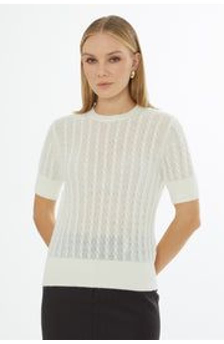 Gizia Crew Neck Short-Sleeve Wool Cashmere Sweater Ecru, Main, color, Ecru
