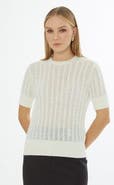 Gizia Crew Neck Short-Sleeve Wool Cashmere Sweater Ecru
