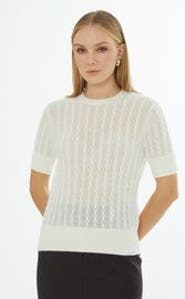 Gizia Crew Neck Short-Sleeve Wool Cashmere Sweater Ecru