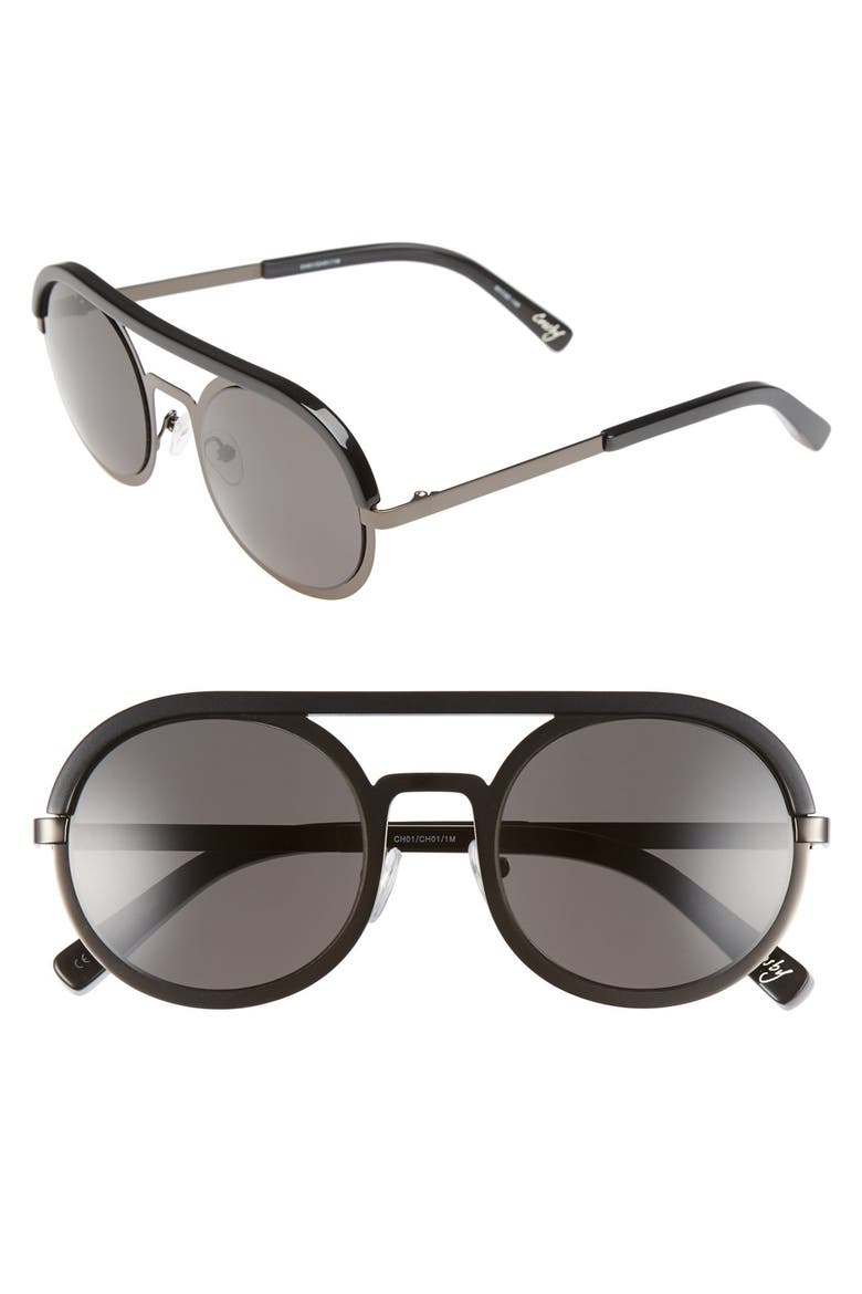 'Crosby' 50mm Round Sunglasses, Main, color, SHINY CHARCOAL/ SMOKE MONO