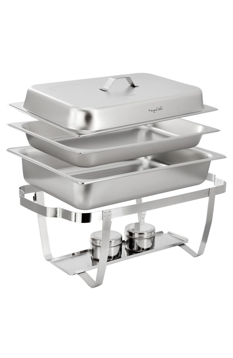 Megachef 9.5 Quart Stackable Stainless Steel Professional Chafing Dish/Food Warmer/Buffet Server Serving Dish, Alternate, color, Silver