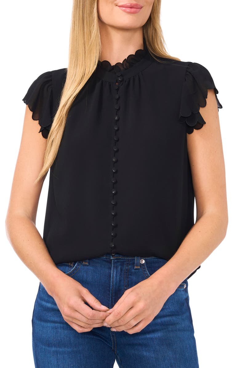CeCe Scallop Trim Button-Up Top, Main, color,