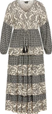 City Chic Clementine Mixed Print Long Sleeve Maxi Dress