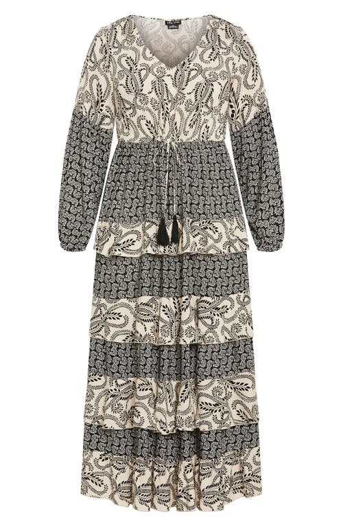 City Chic Clementine Mixed Print Long Sleeve Maxi Dress In Animal Print