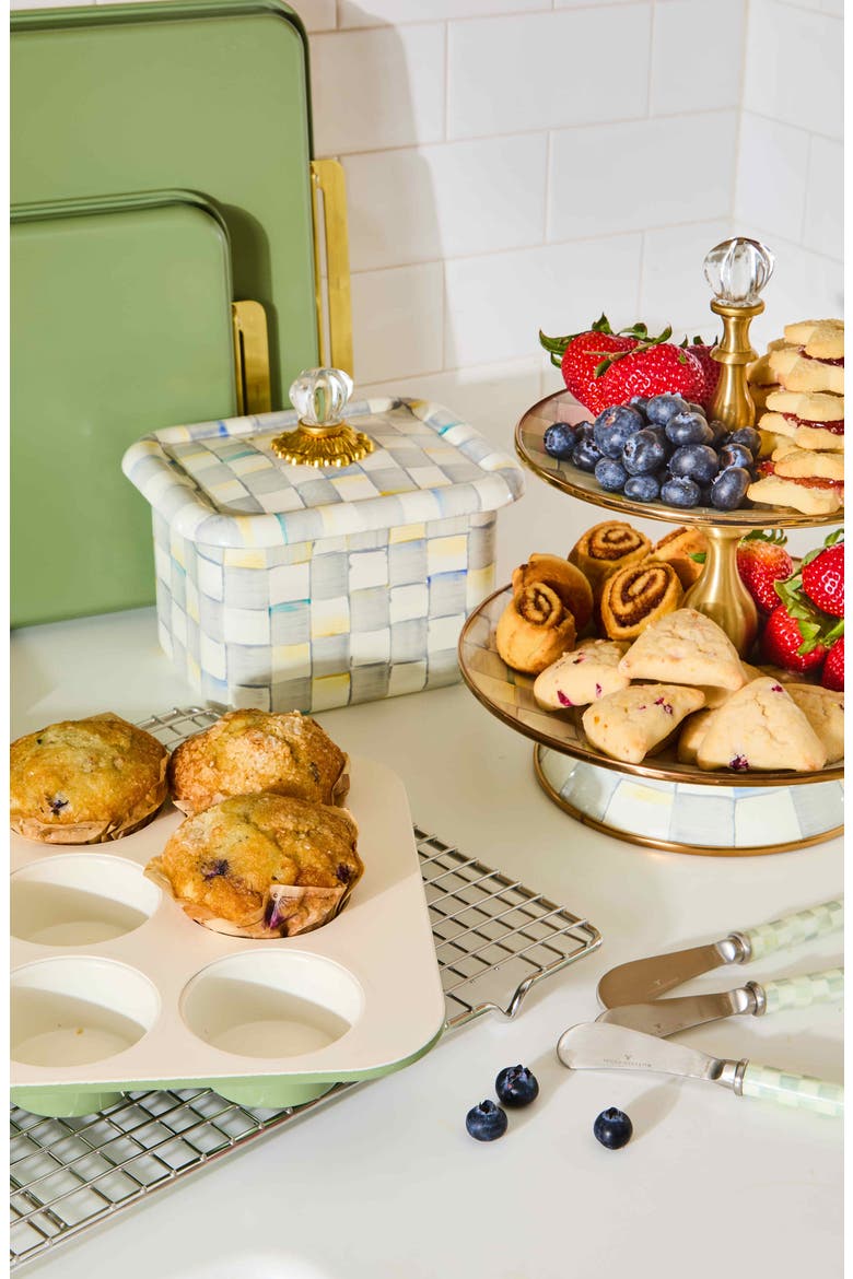 Sterling Check Enameled Steel Recipe Box, Alternate, color, GREY/ WHITE
