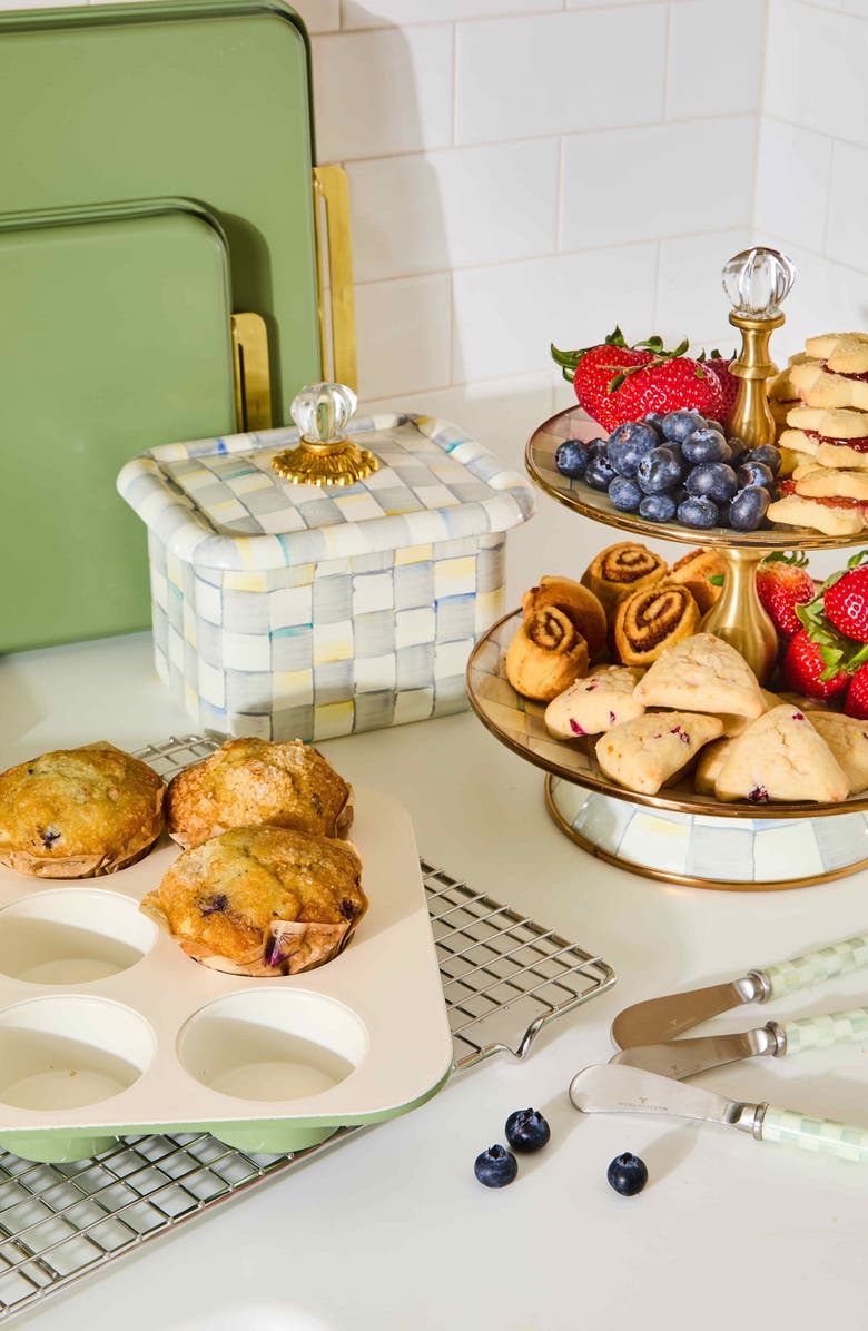 MACKENZIE CHILDS Sterling Check Enameled Steel Recipe Box, Alternate, color, Grey/ White