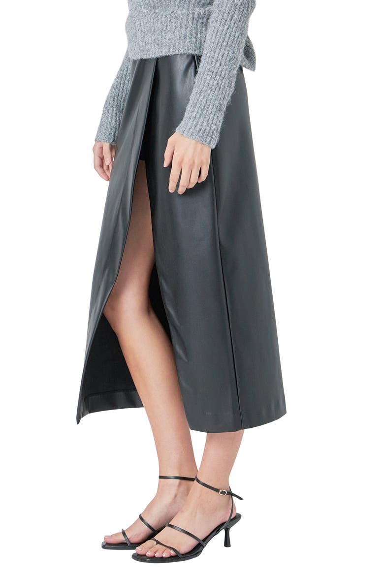 Faux Leather Midi Skirt, Alternate, color, BLACK