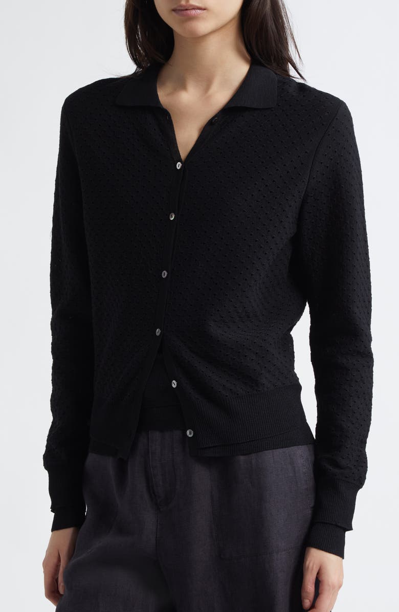 Vince Double Layer Organic Cotton Blend Cardigan, Alternate, color, Black