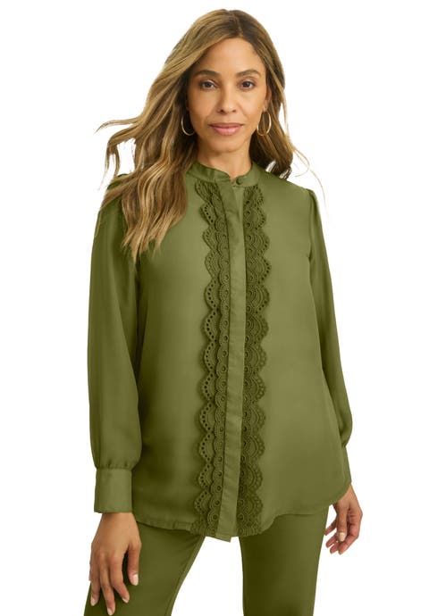 Eyelet Trim Blouse (Plus)