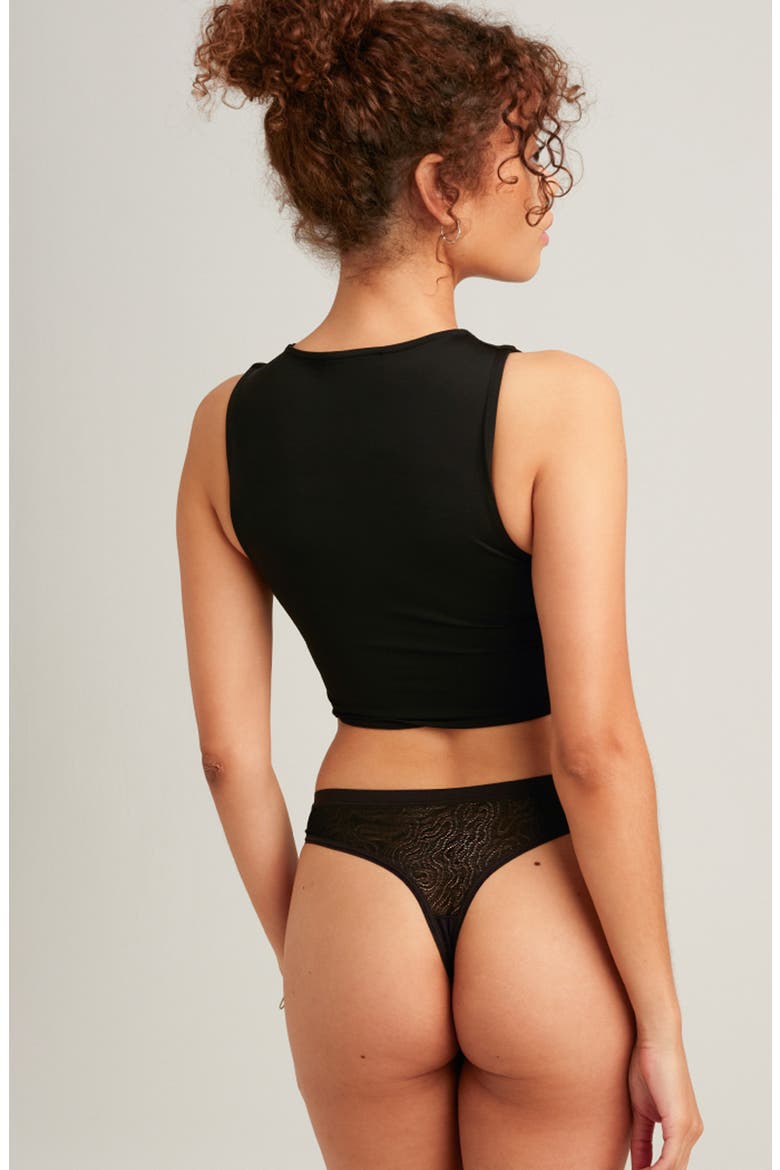 Period & Leakproof Light Absorbency Lace Thong, Alternate, color, VOLCANIC BLACK