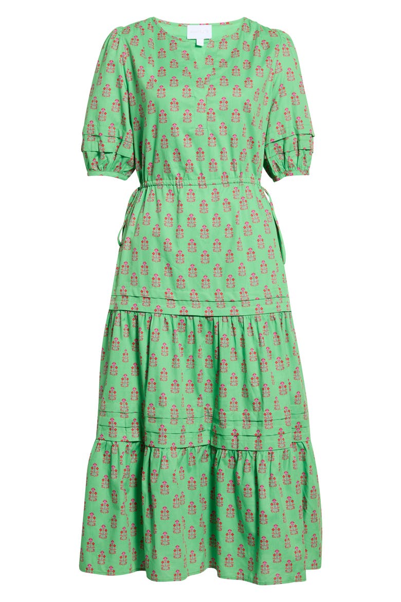 Darley Floral Tiered Cotton Dress, Alternate, color, LIME-MULTI