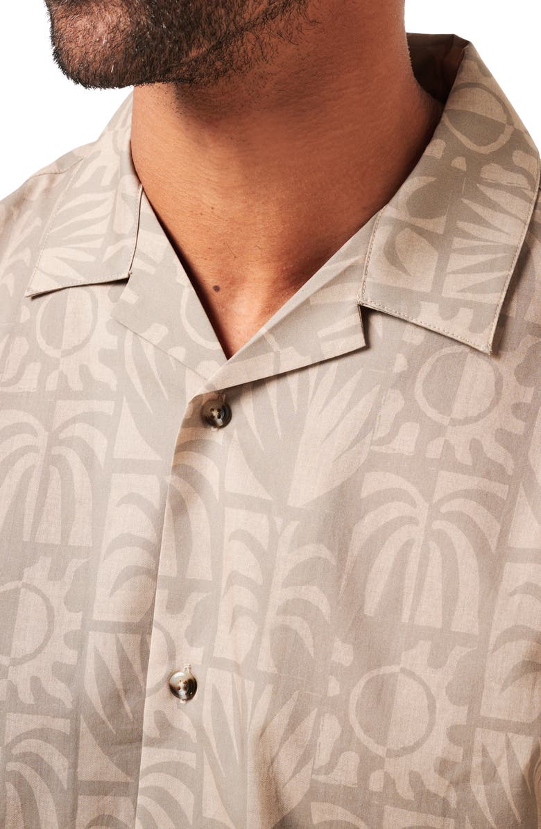 TravisMathew Desert Sun Short Sleeve Cotton Blend Button-Up Shirt, Alternate, color, Italian Sand