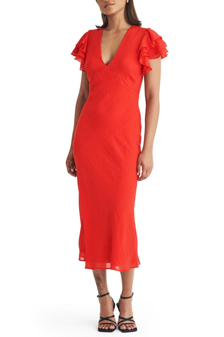 Layla Flutter Sleeve Midi Dress, Main, color, RED