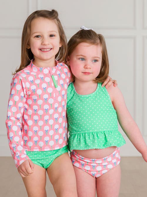 Rufflebutts Girls Upf50+ Long Sleeve Zipper Rash Guard 2-piece