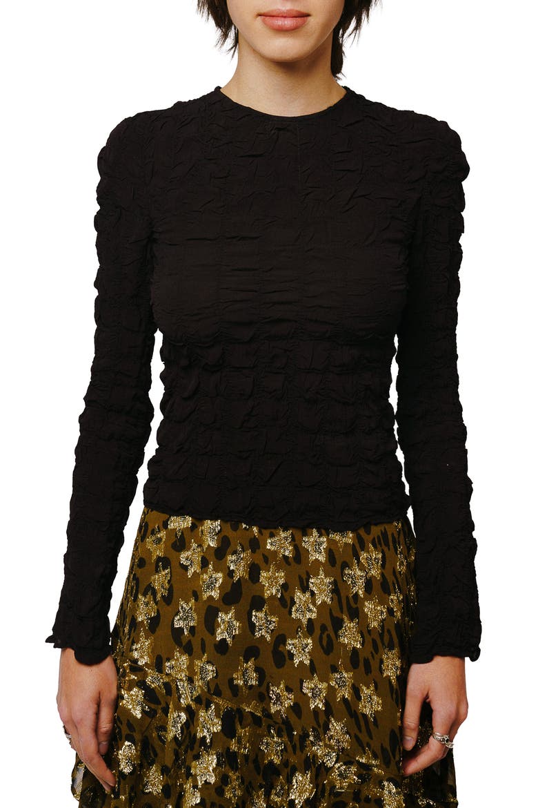 Janet Smocked Long Sleeve Top, Main, color, BLACK