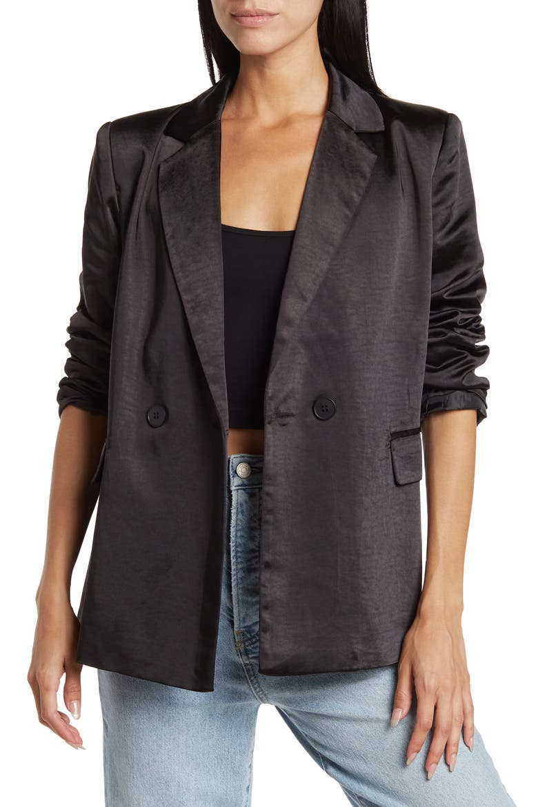 Satin Blazer, Main, color, BLACK