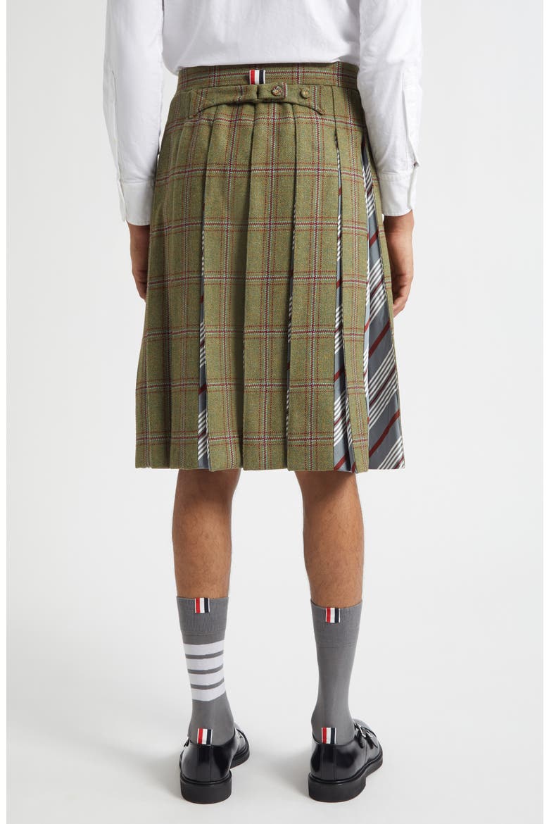 Tartan Pleated Wool Backstrap Skirt, Alternate, color, GREEN