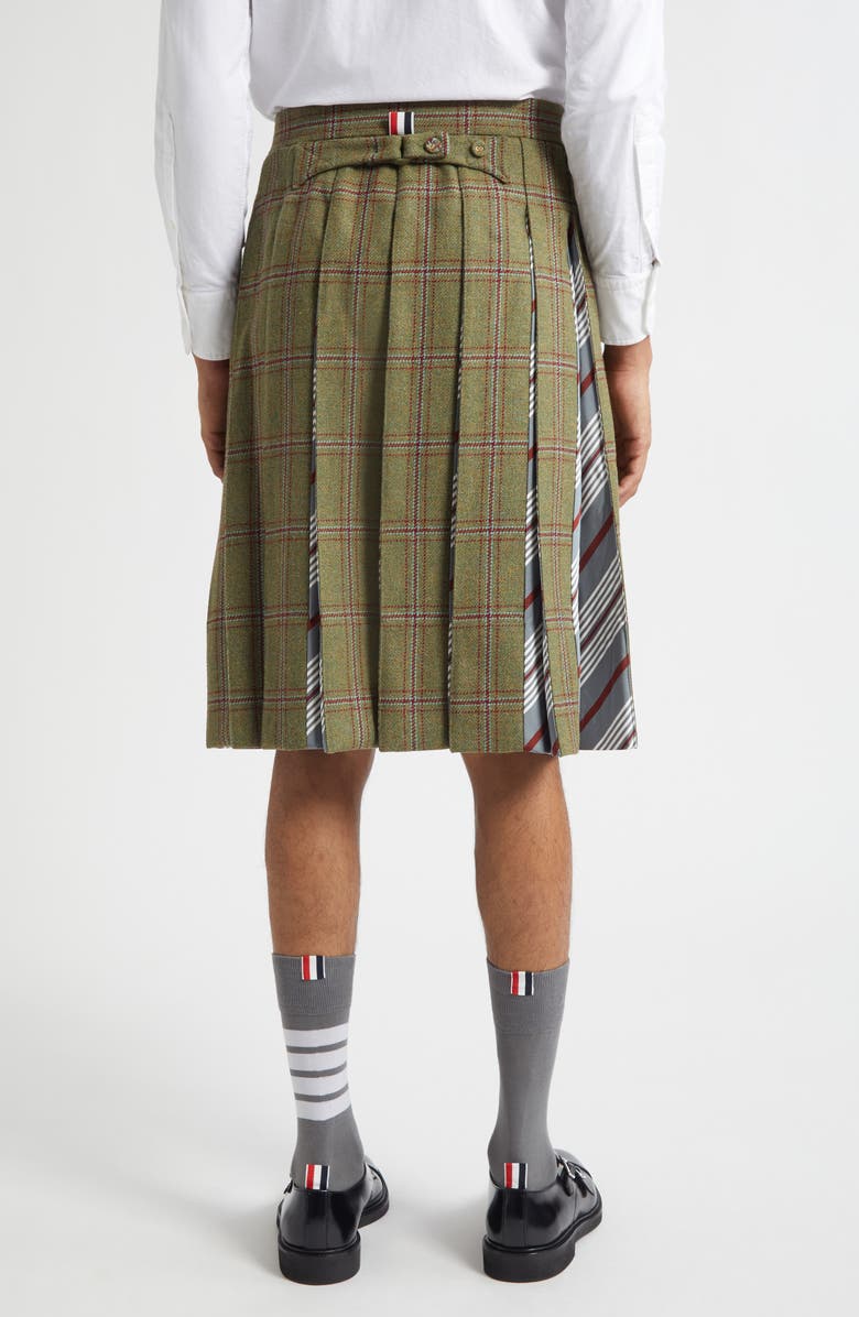 Thom Browne Tartan Pleated Wool Backstrap Skirt, Alternate, color, Green