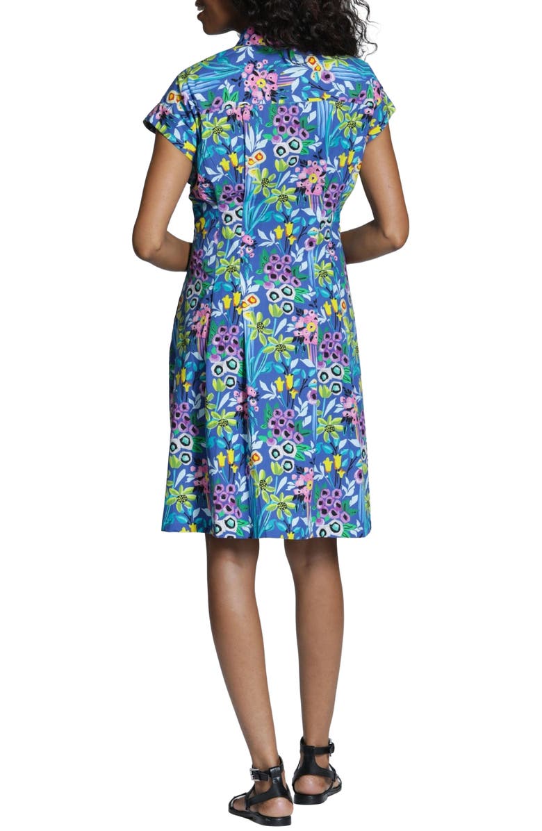APNY Floral Print Belted A-Line Dress, Alternate, color, Blue Multi