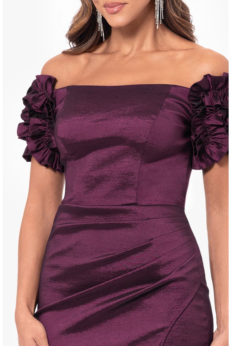 Off the Shoulder Taffeta Sheath Gown, Alternate, color, WINE