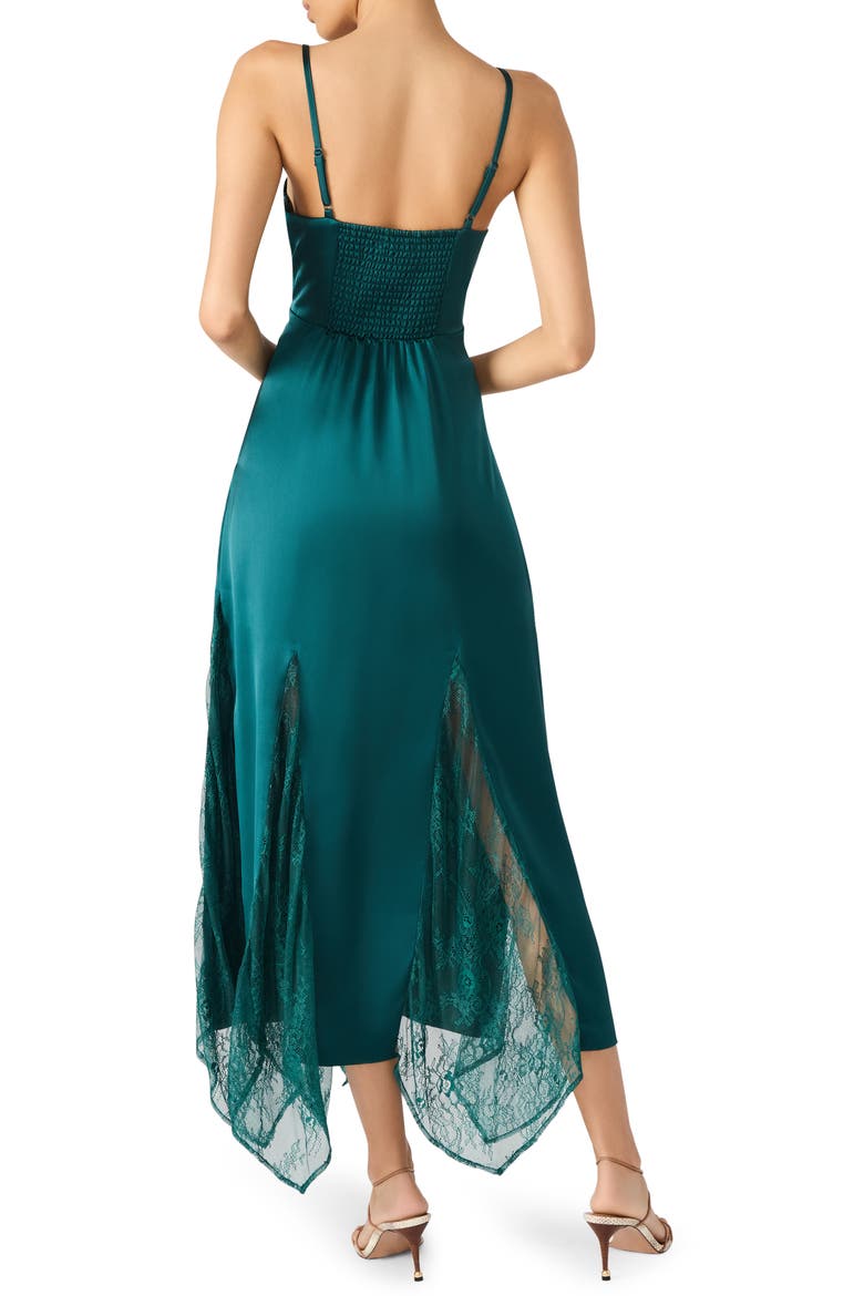 Delia Lace Trim Handkerchief Hem Satin Slipdress, Alternate, color, MIDNIGHT TEAL