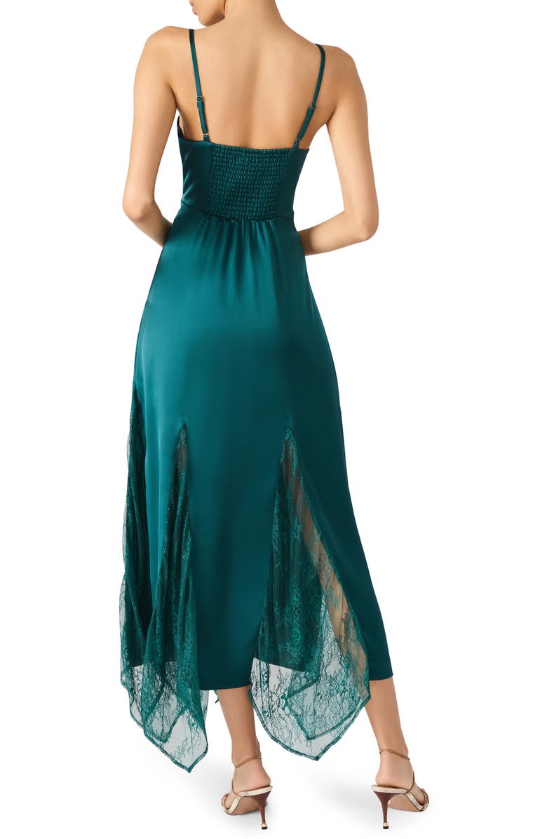 Steve Madden Delia Lace Trim Handkerchief Hem Satin Slipdress, Alternate, color, Midnight Teal