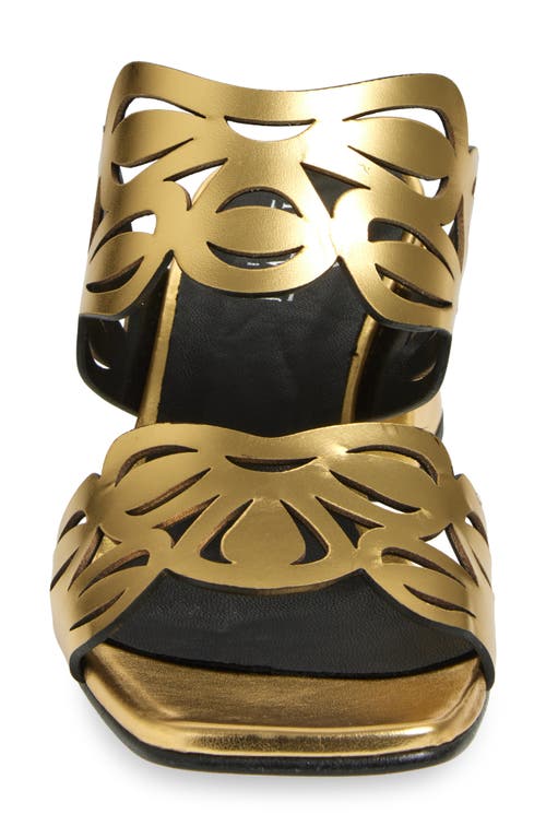 2 Twin Hearts Laser Cutout Slide Sandal In Gold Metallic