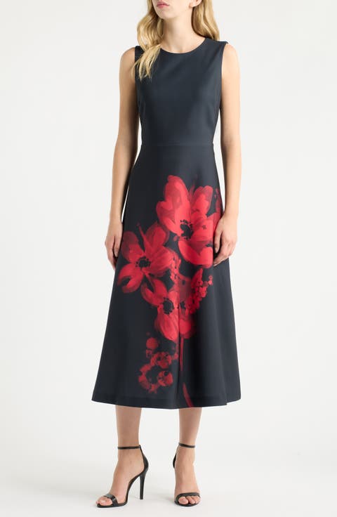 Floral Print A Line Midi Dress