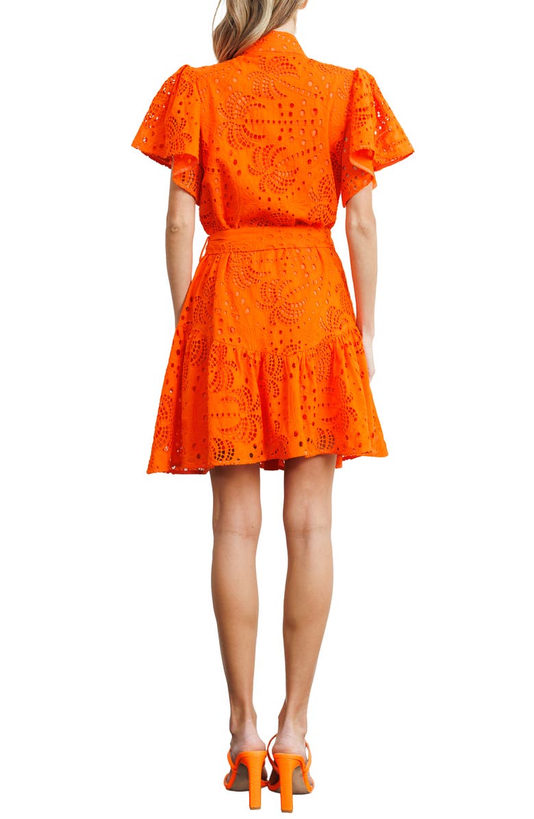 CIEBON Zenaida Eyelet Tie Waist Dress, Alternate, color, Orange
