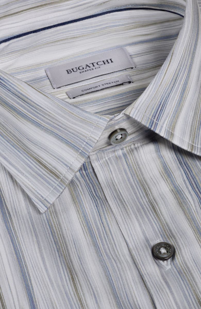 Bugatchi Julian Shaped Fit Brushstroke Stripe Print Stretch Cotton Button-Up Shirt, Alternate, color, Shark