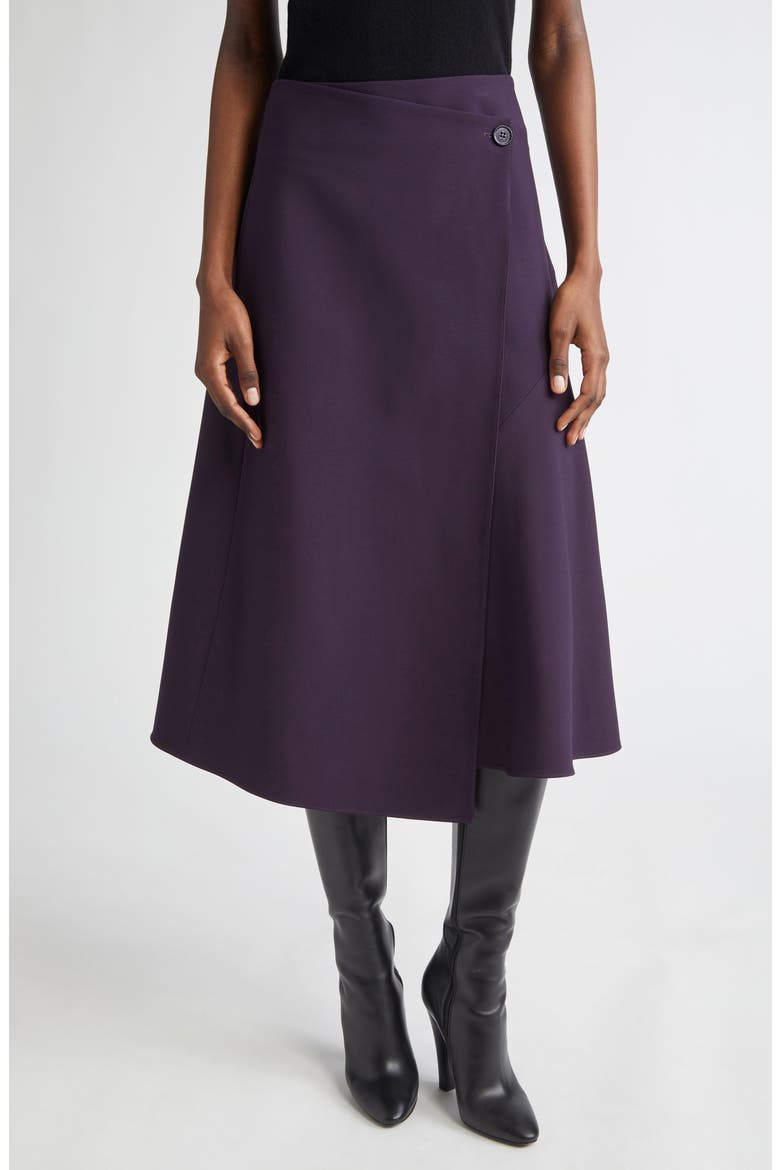 Draped Wool Wrap Skirt, Main, color, AUBERGINE