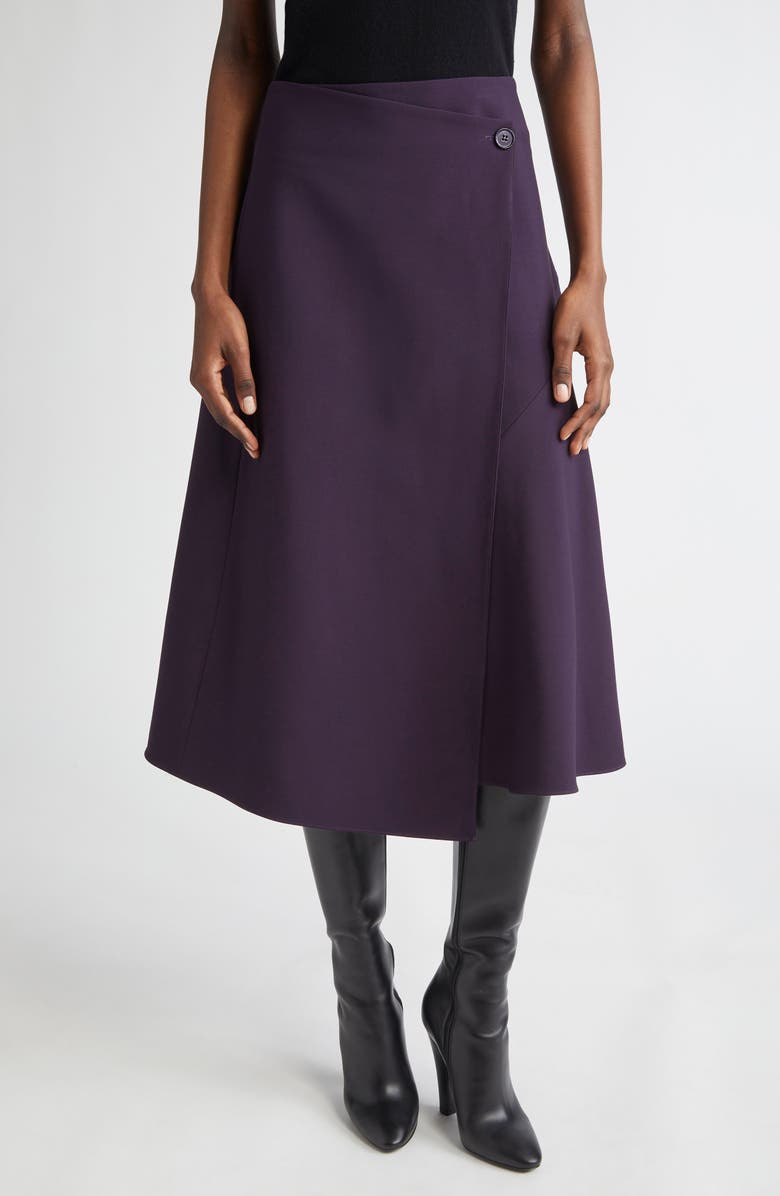 Michael Kors Collection Draped Wool Wrap Skirt, Main, color, Aubergine